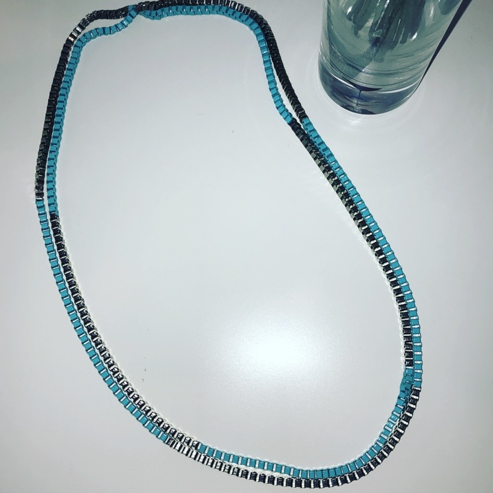 Silver Blue Geometric Chain Necklace